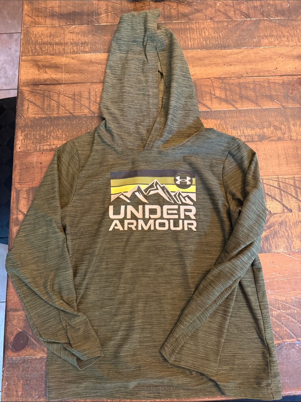 Under Armour Olive Green Hooded Pullover with Mountain Graphic